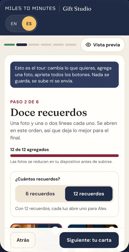 El Gift Studio, paso 2: doce recuerdos